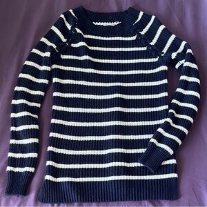 Navy and White Striped Medium Women's Sweater